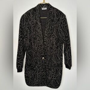 Vintage 70s 80s Campus Casuals Black Gold Metallic Cardigan Sweater Womens Large